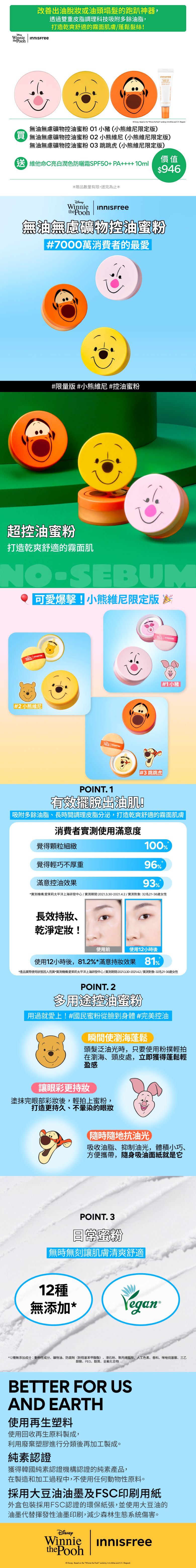 [小熊維尼限定版]控油蜜粉3入蒐藏組 innisfree Winnie Ltd powder3