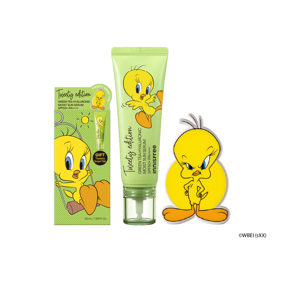 [Tweety限量版] 綠茶保濕防曬組 (防曬50ml+崔弟手機支架) innisfree TWEETY EDITION GREEN TEA HYALURONIC MOIST SUNSERUM