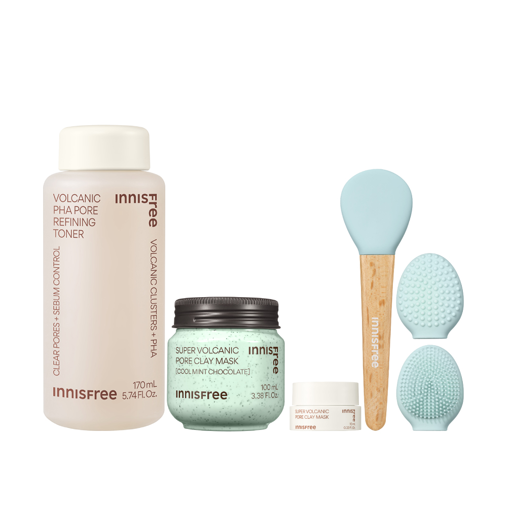 [6月限定] 火山泥潔淨收斂濕敷組(薄巧酷涼版) innisfree Vol toner+mask mint